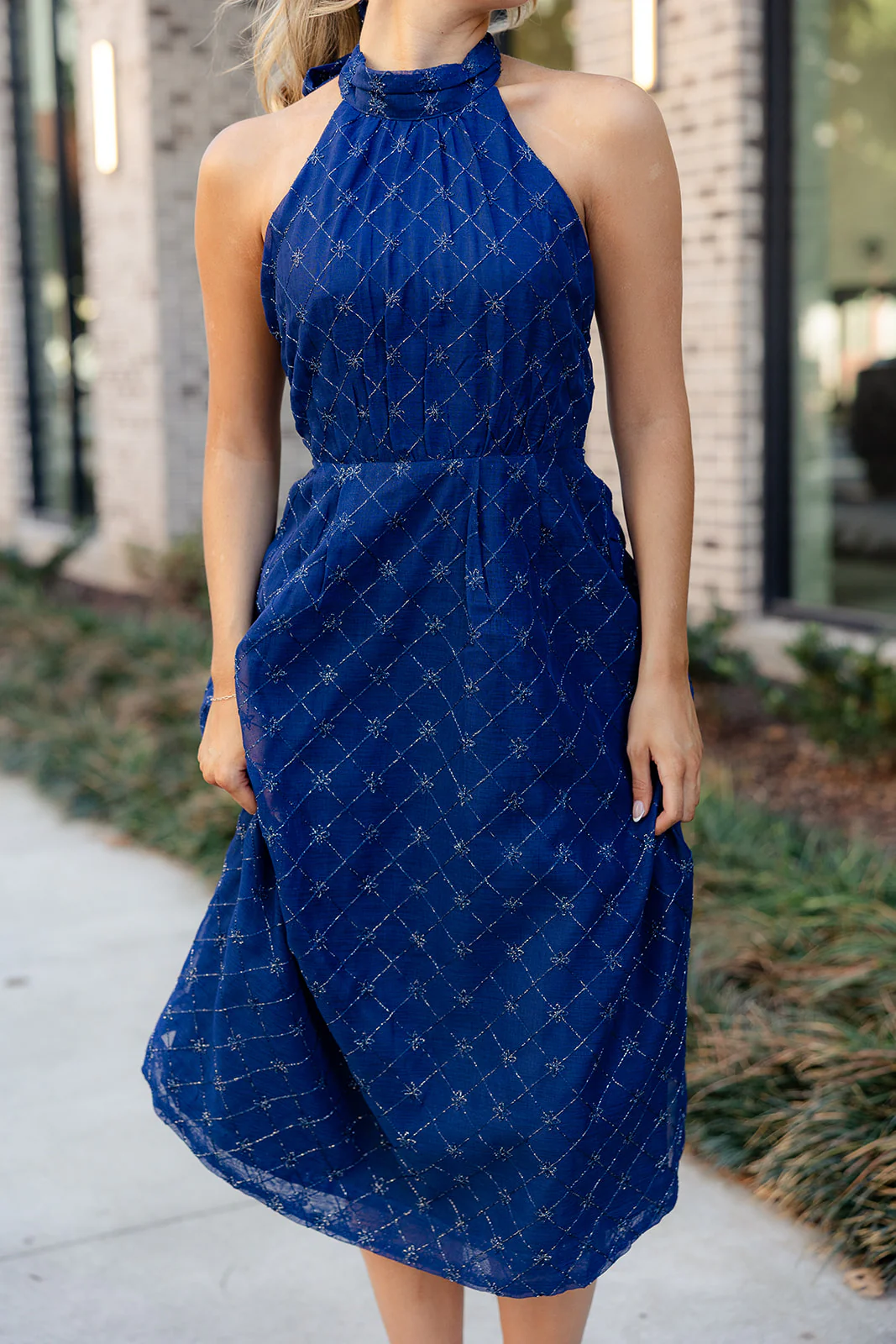 Selena Navy Blue Halter Midi Dress - Image 2