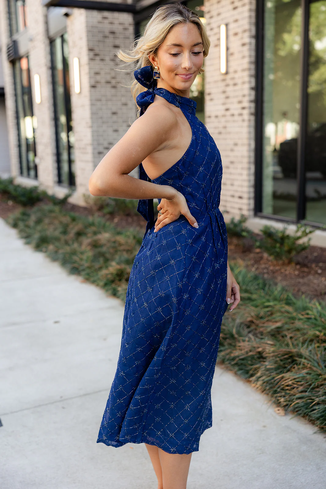 Selena Navy Blue Halter Midi Dress - Image 3