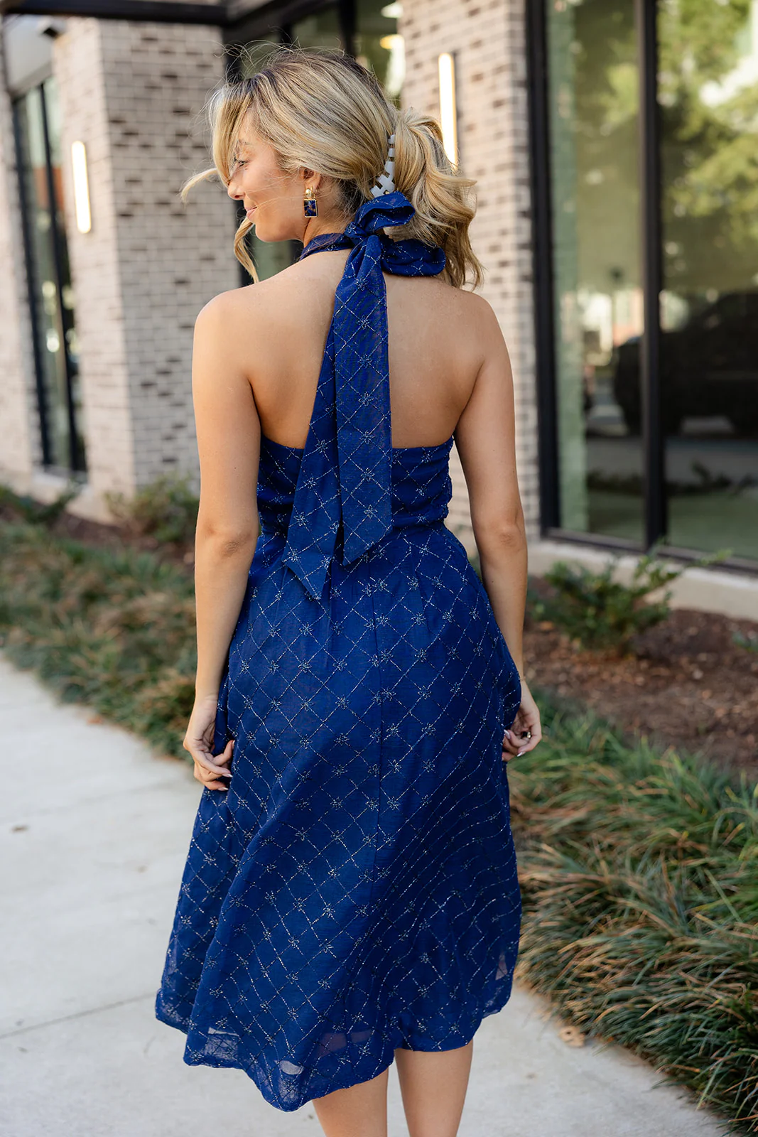 Selena Navy Blue Halter Midi Dress - Image 4