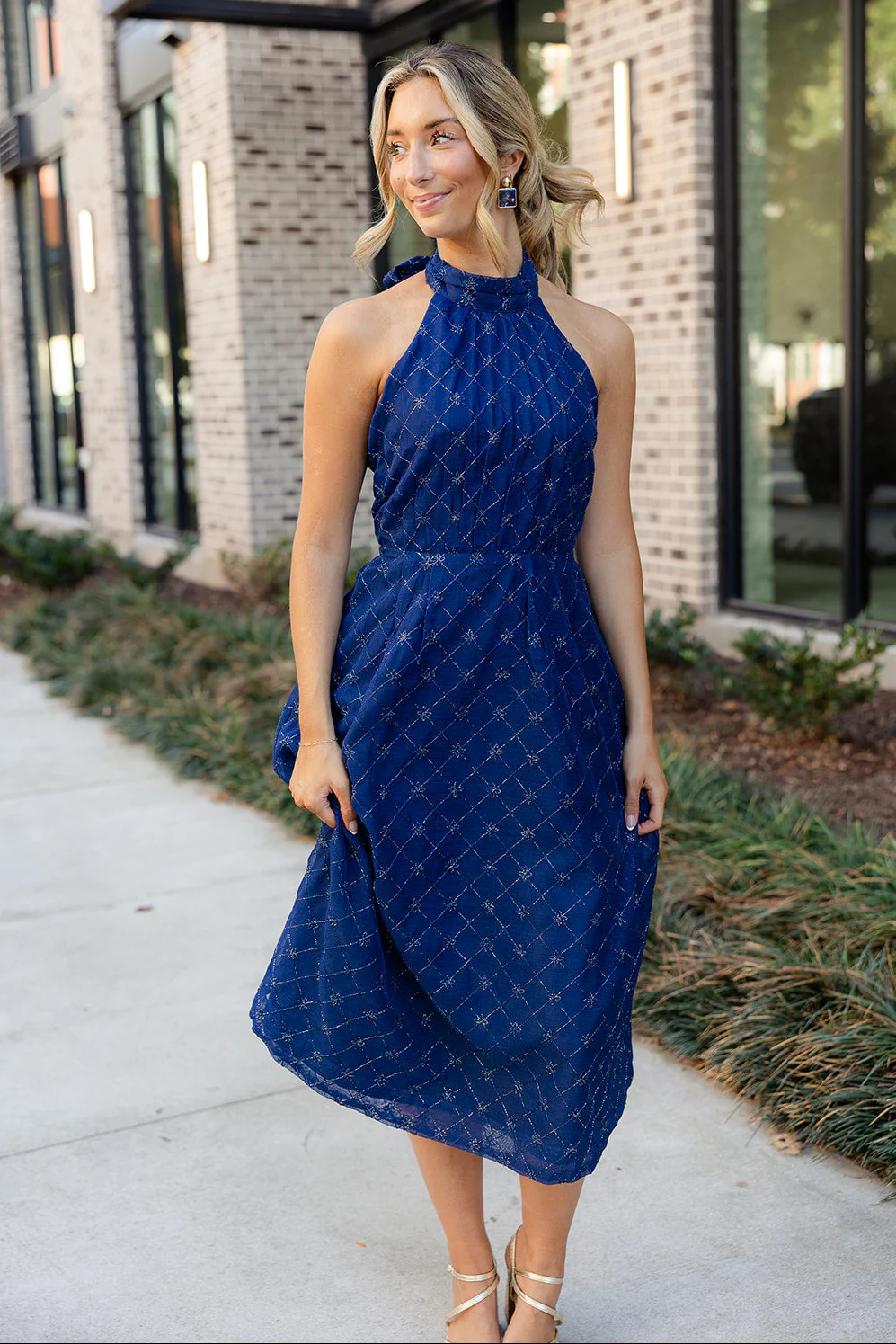Selena Navy Blue Halter Midi Dress - Image 6