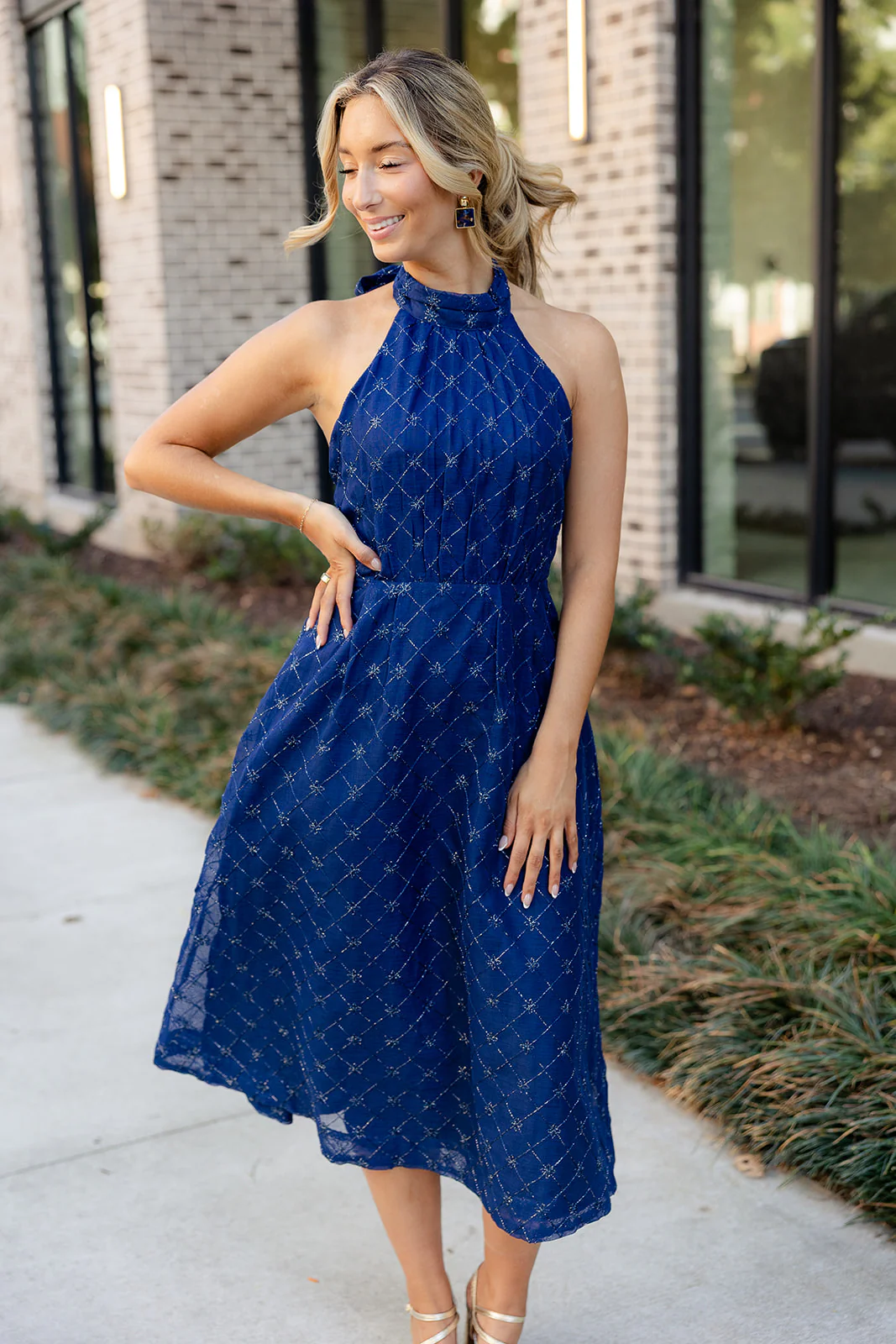 Selena Navy Blue Halter Midi Dress - Image 7