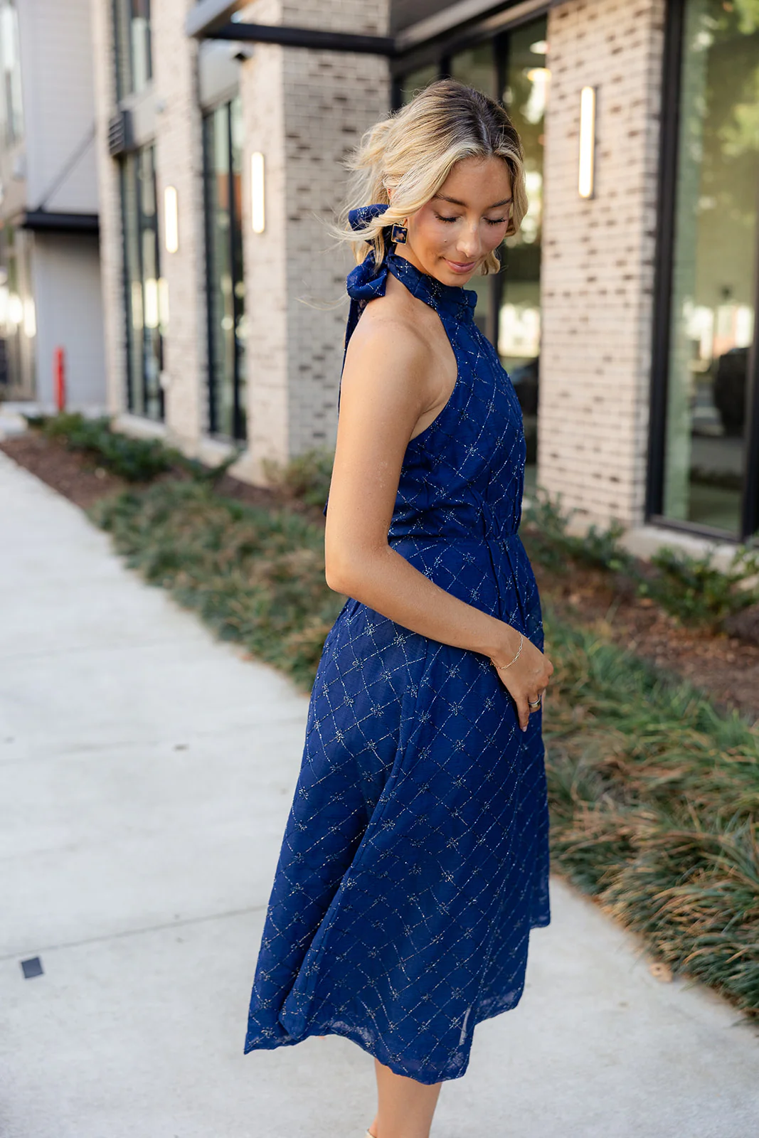 Selena Navy Blue Halter Midi Dress - Image 8
