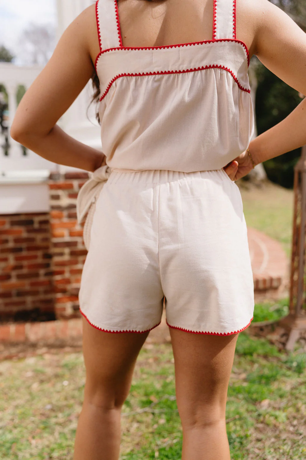 Selene Cream & Red Scallop Shorts - Image 4