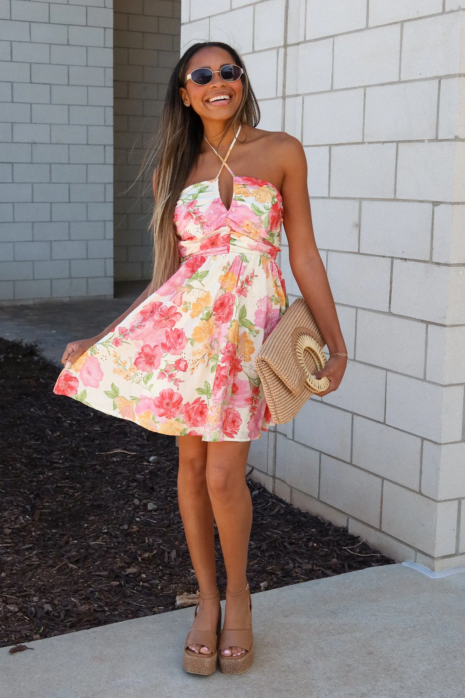 Selene Multi Floral Halter Mini Dress