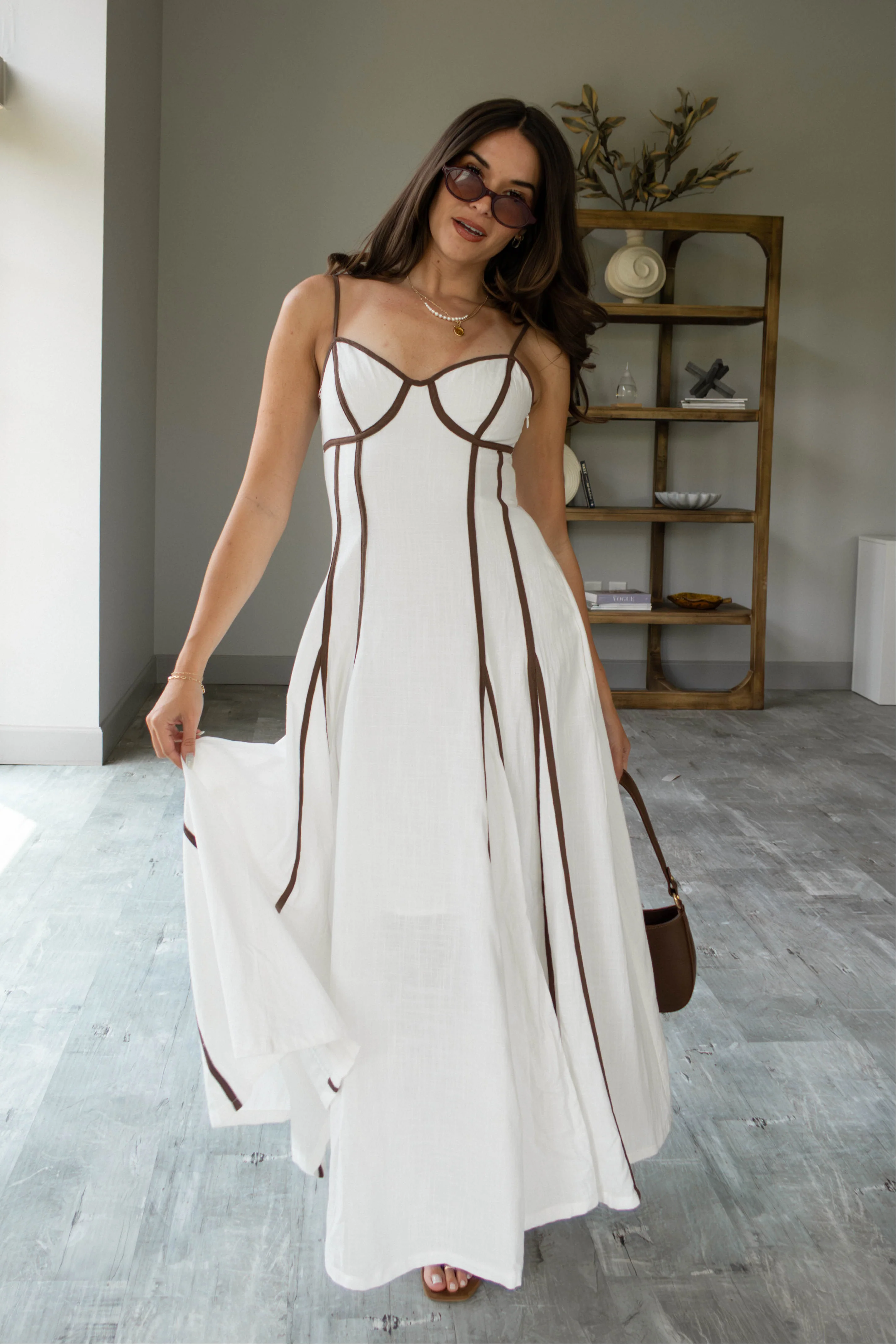 Selene White & Brown Flare Maxi Dress