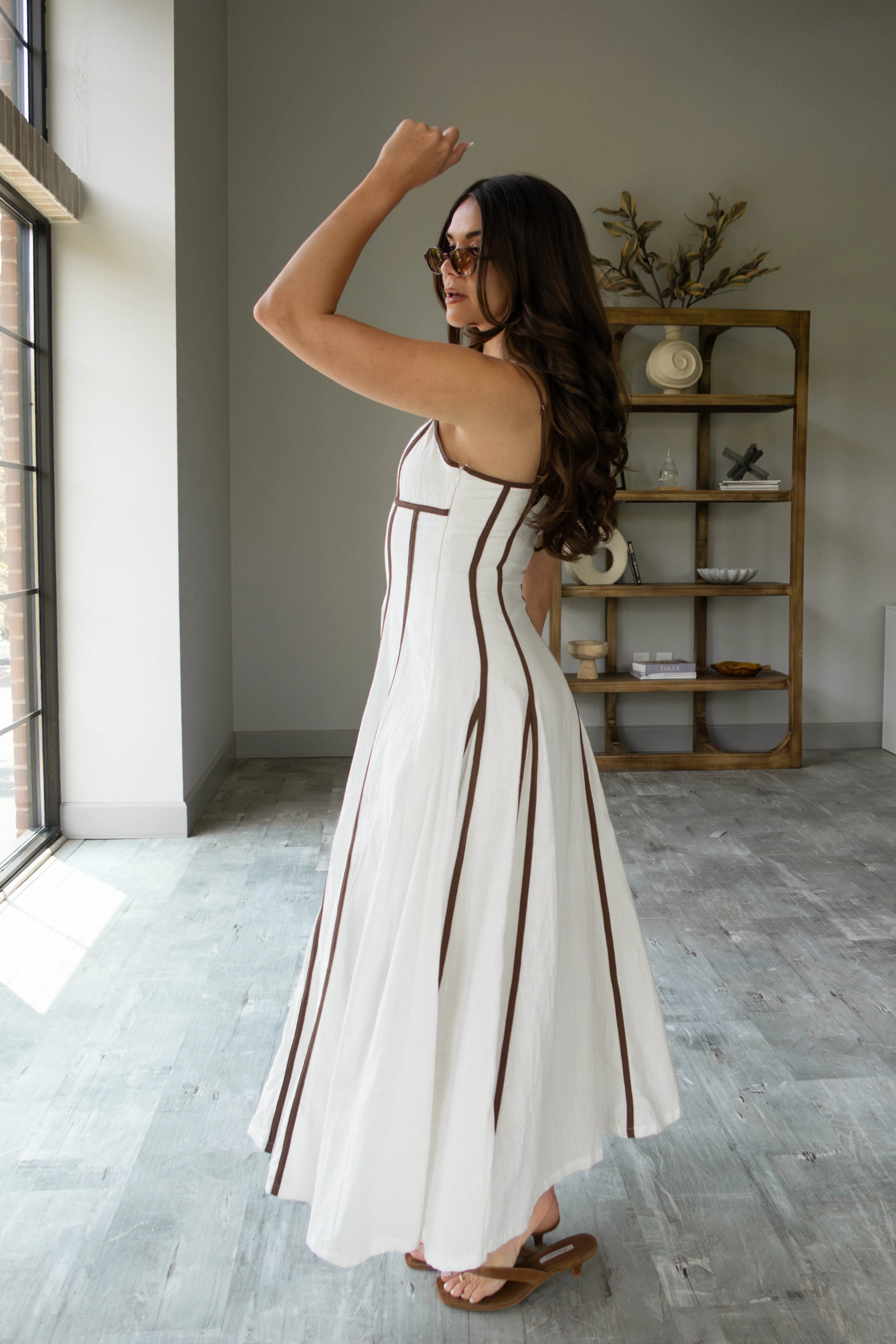 Selene White & Brown Flare Maxi Dress - Image 6