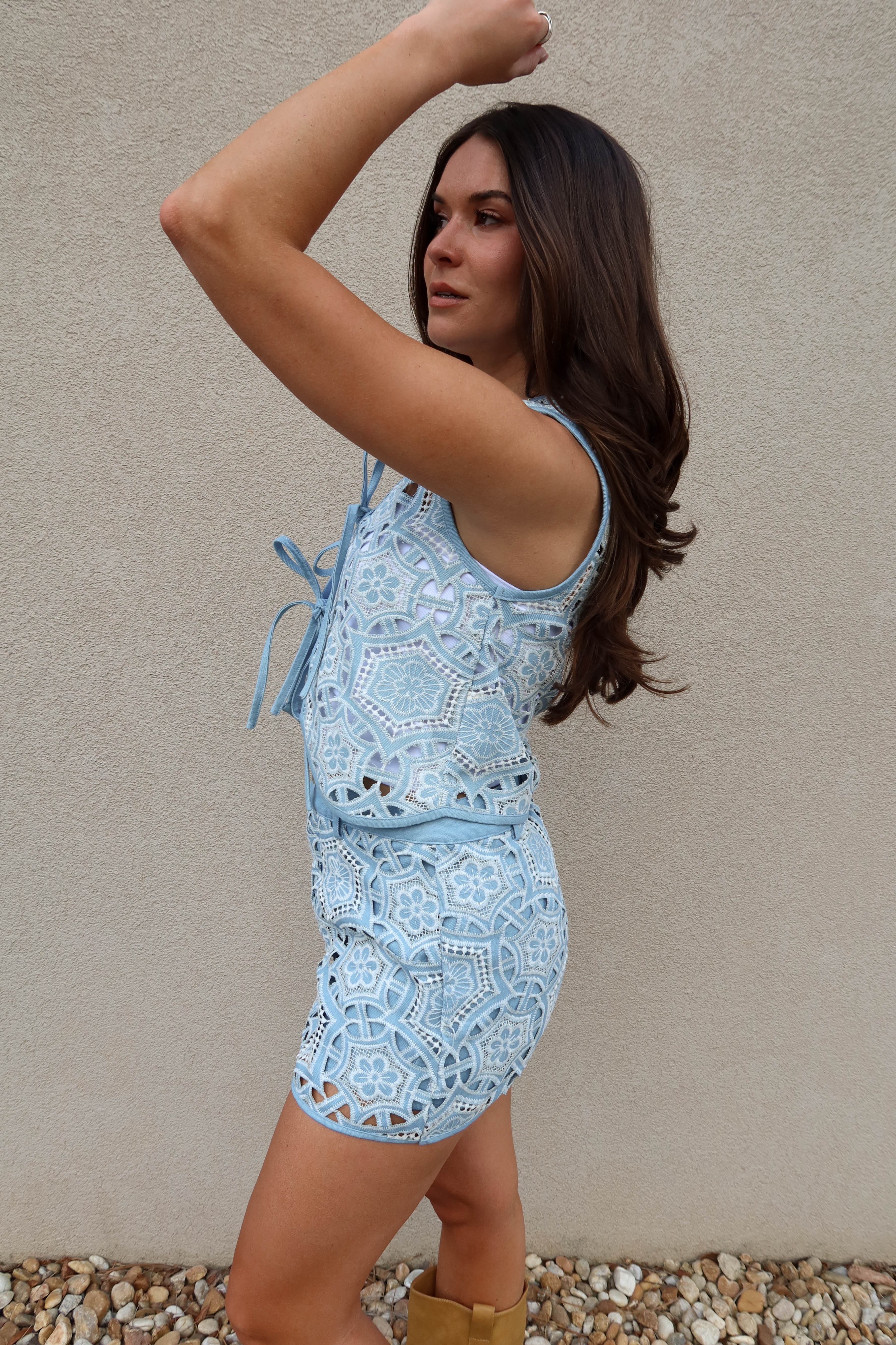 Sena Blue Denim Lace Front Tie Top - Image 4