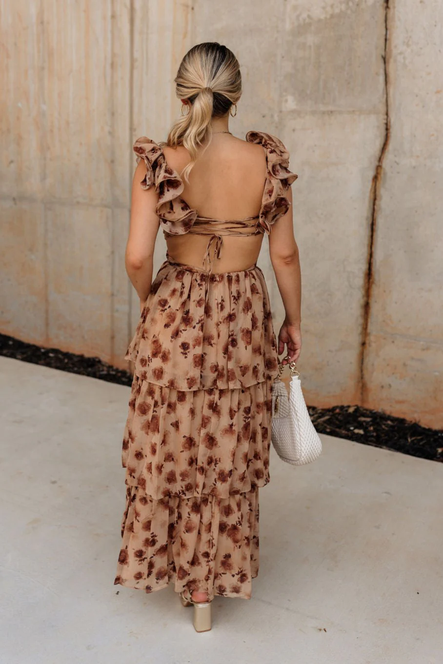 Seraphina Brown Floral Ruffle Maxi Dress - Image 3