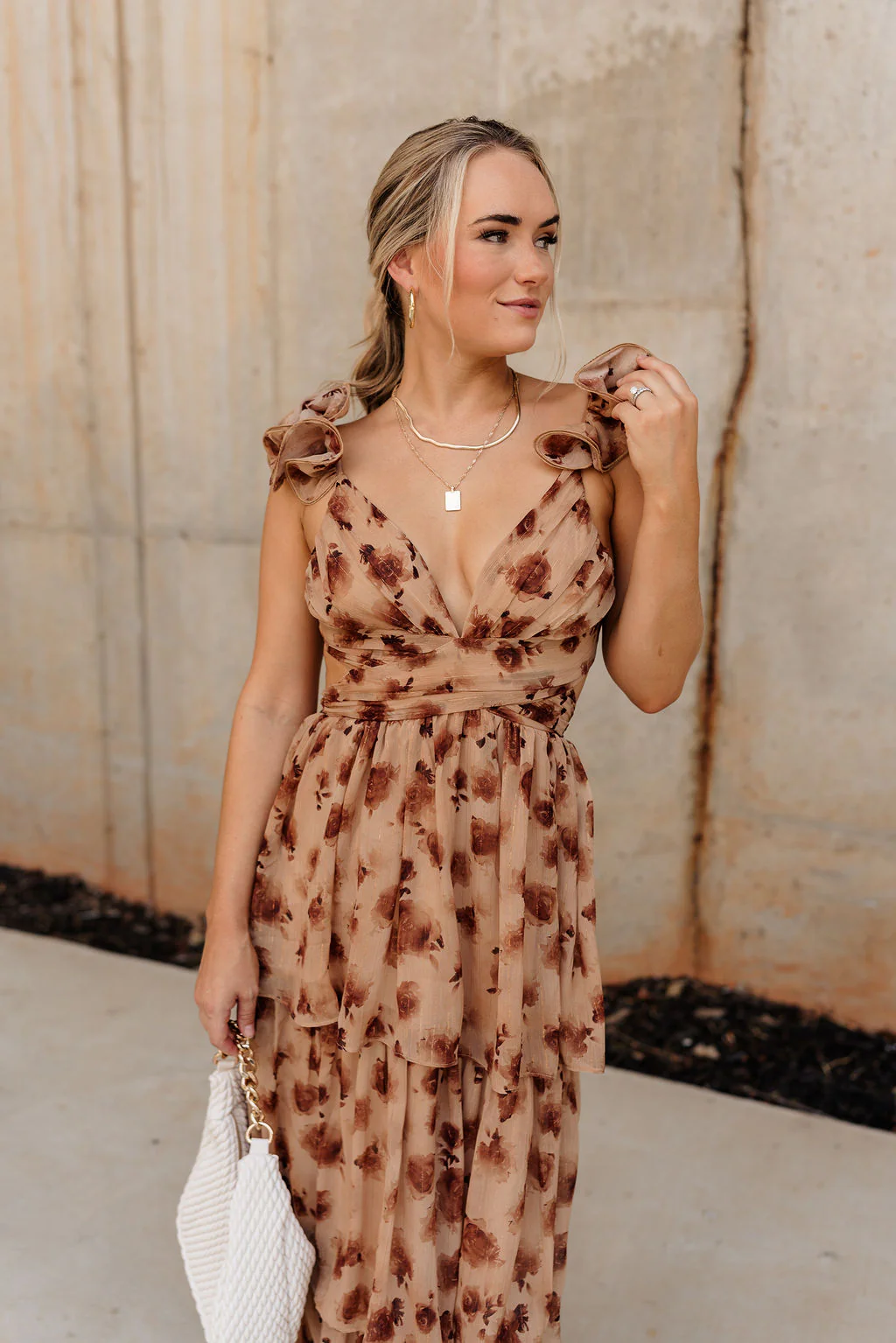 Seraphina Brown Floral Ruffle Maxi Dress - Image 5