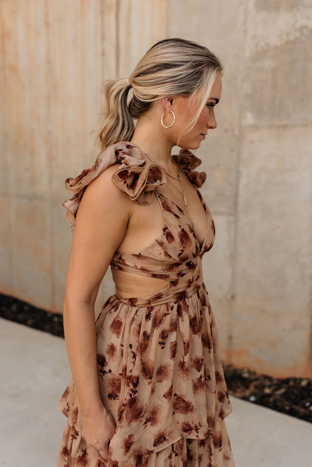 Seraphina Brown Floral Ruffle Maxi Dress - Image 6