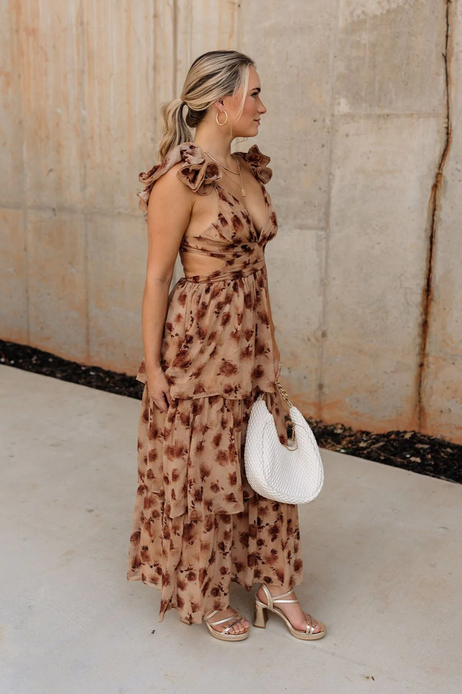 Seraphina Brown Floral Ruffle Maxi Dress - Image 8