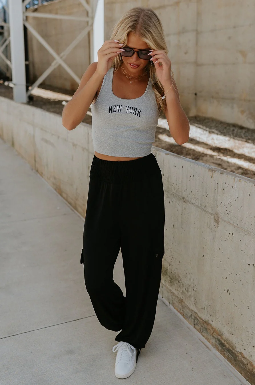 Serena Black Cargo Drawstring Pants
