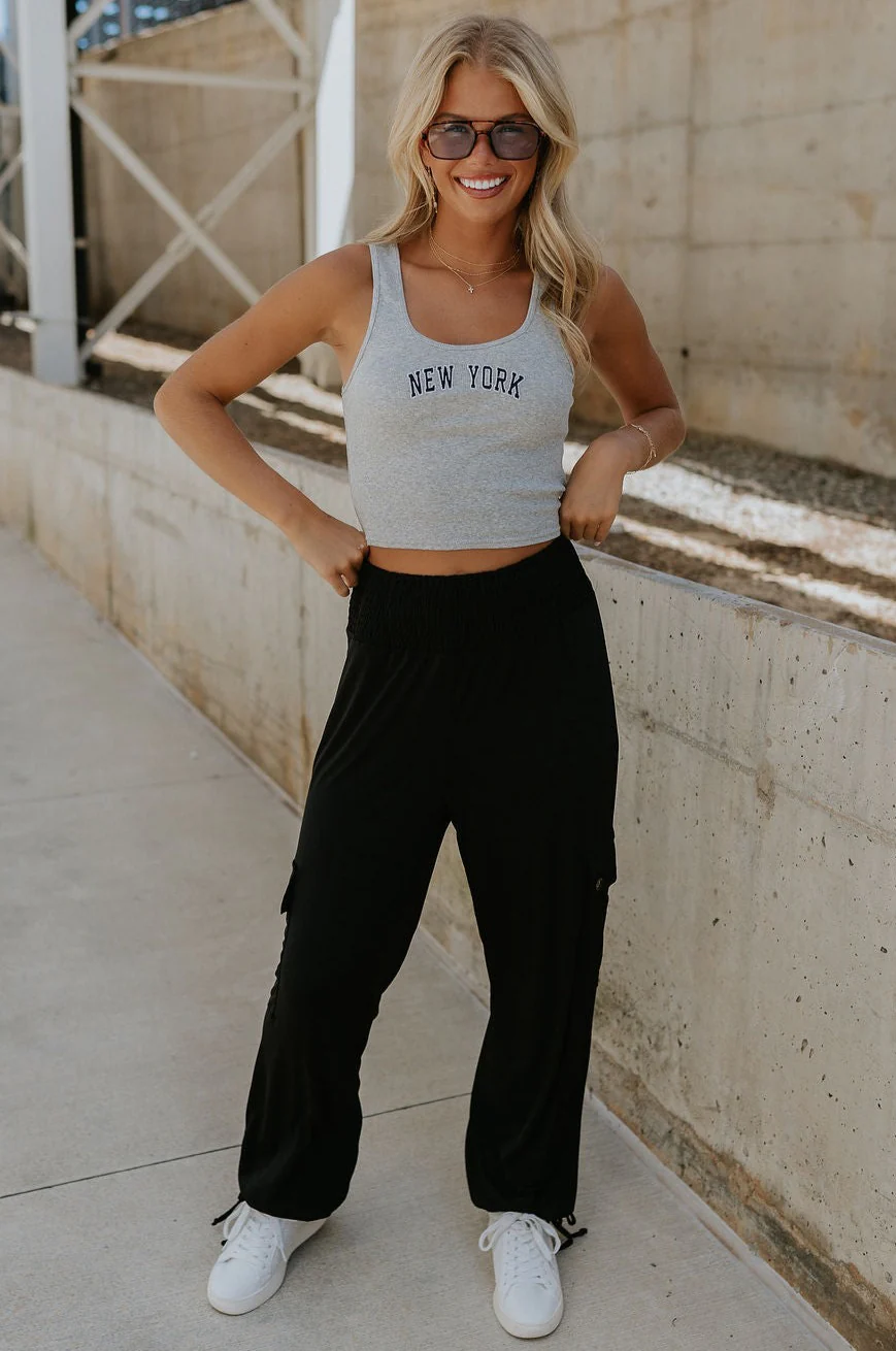 Serena Black Cargo Drawstring Pants - Image 2