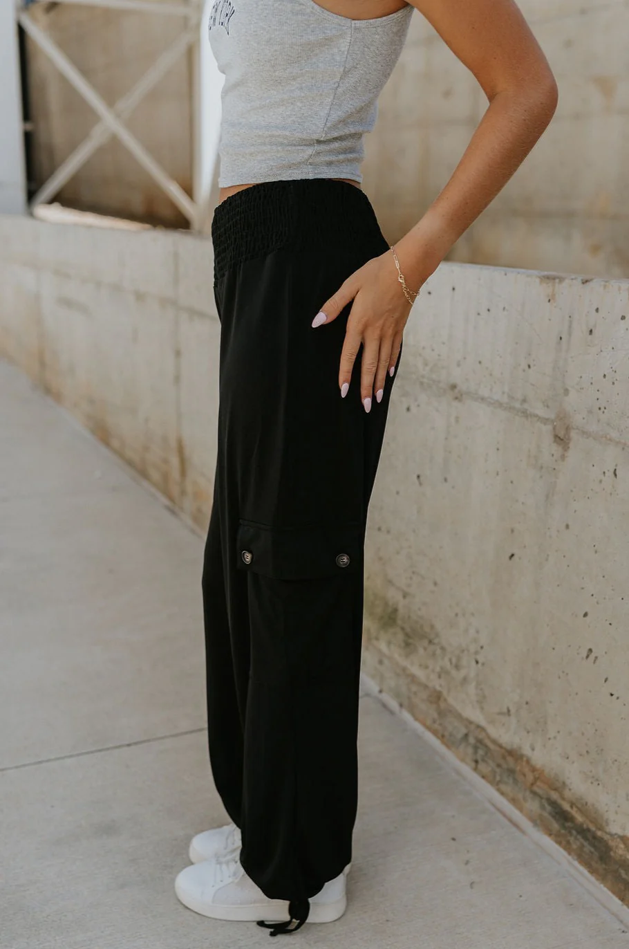 Serena Black Cargo Drawstring Pants - Image 4