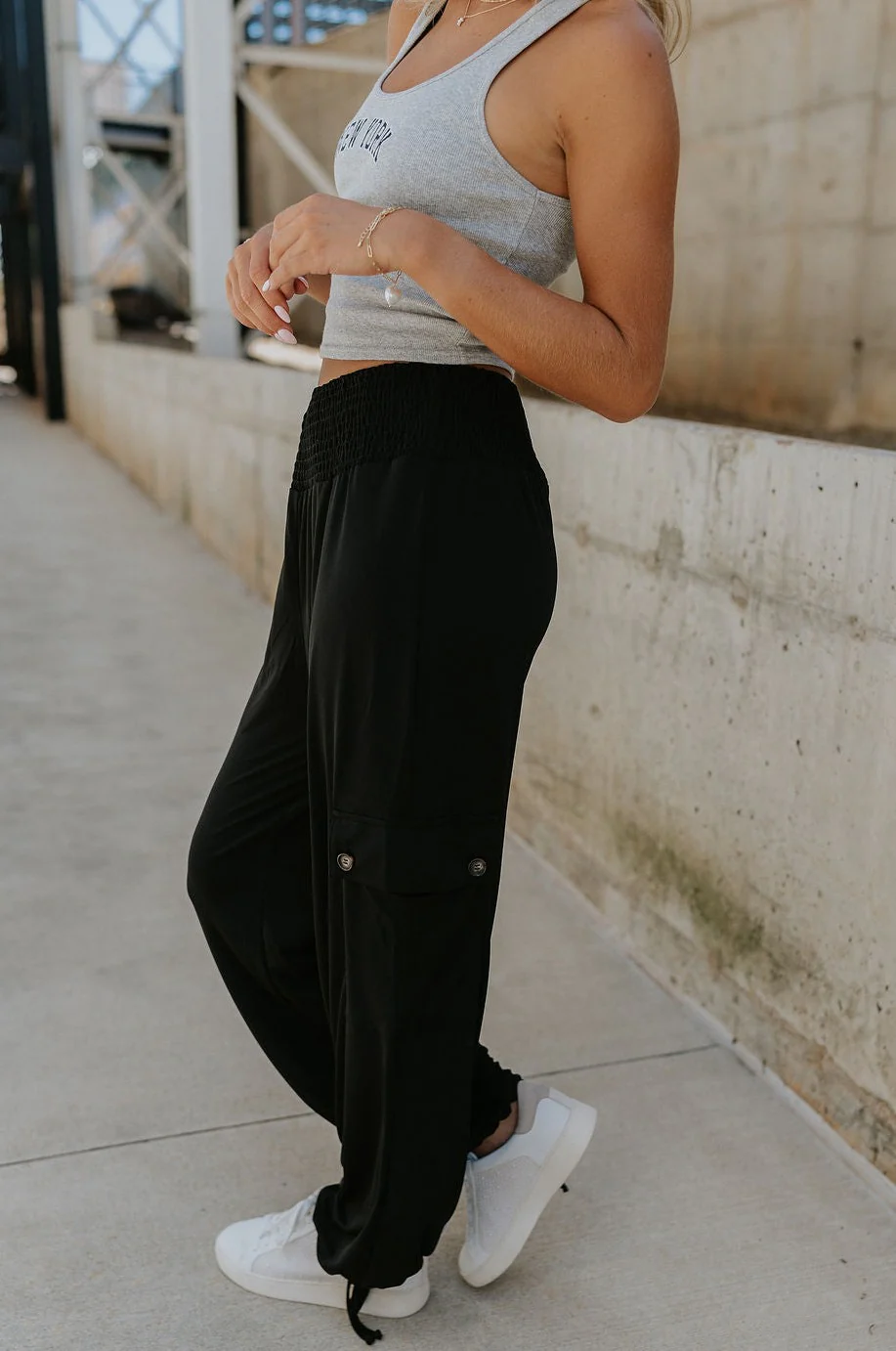 Serena Black Cargo Drawstring Pants - Image 5