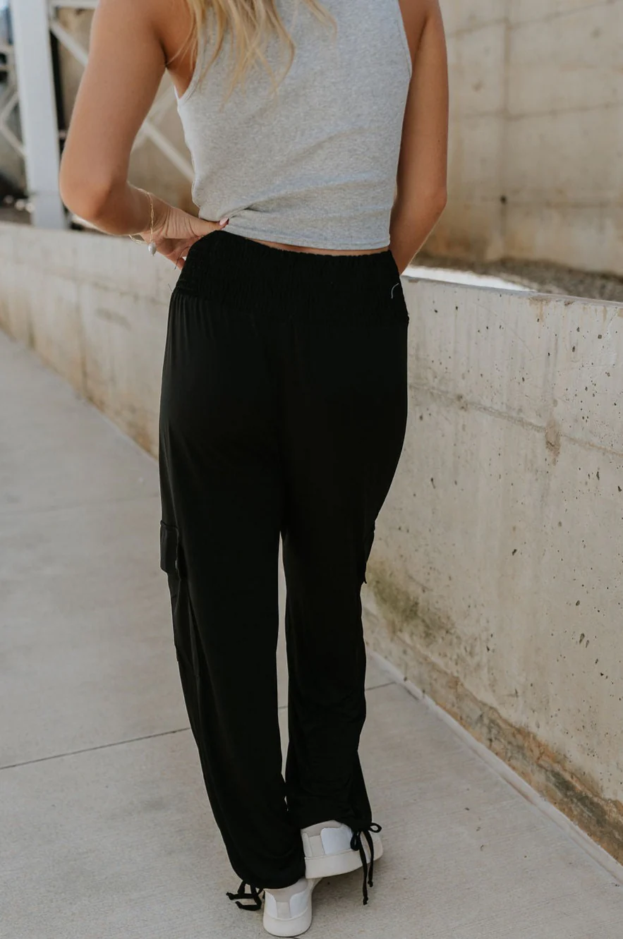 Serena Black Cargo Drawstring Pants - Image 8