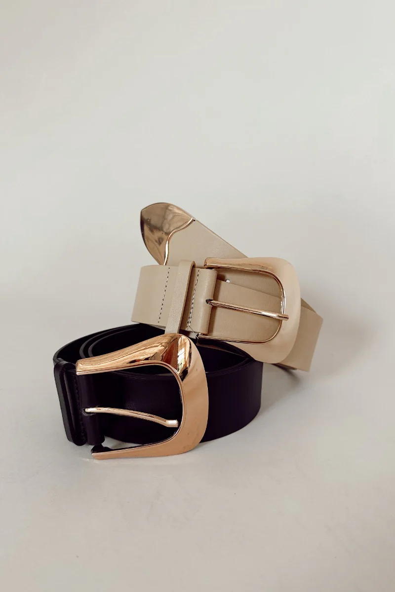 Serena Black Wide Gold Buckle Belt - Image 2