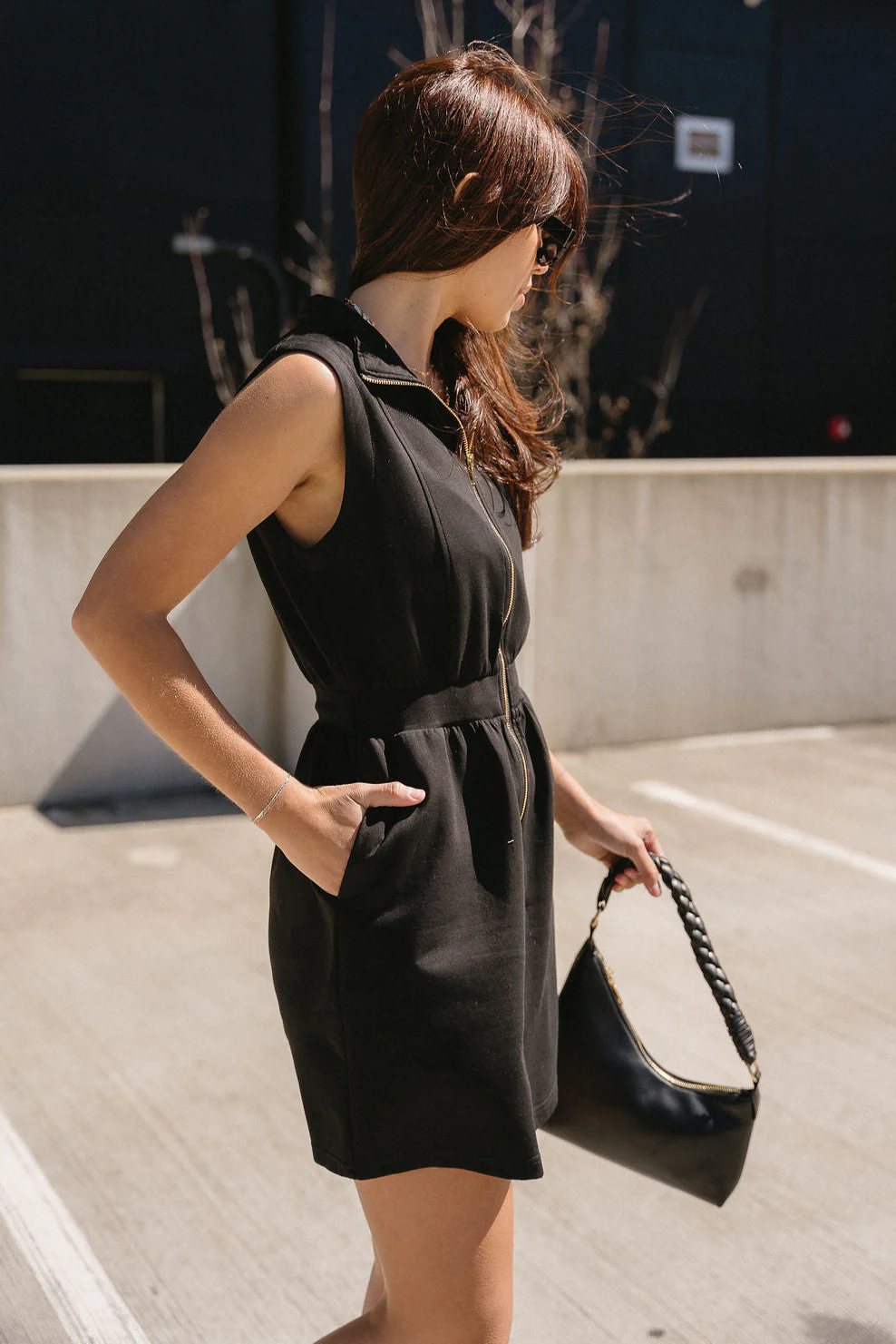 Serena Black Zip-Front Sleeveless Mini Dress - Image 7