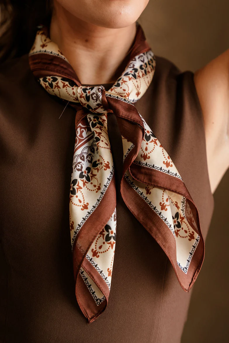 Shana Brown Multi Print Satin Scarf - Image 2