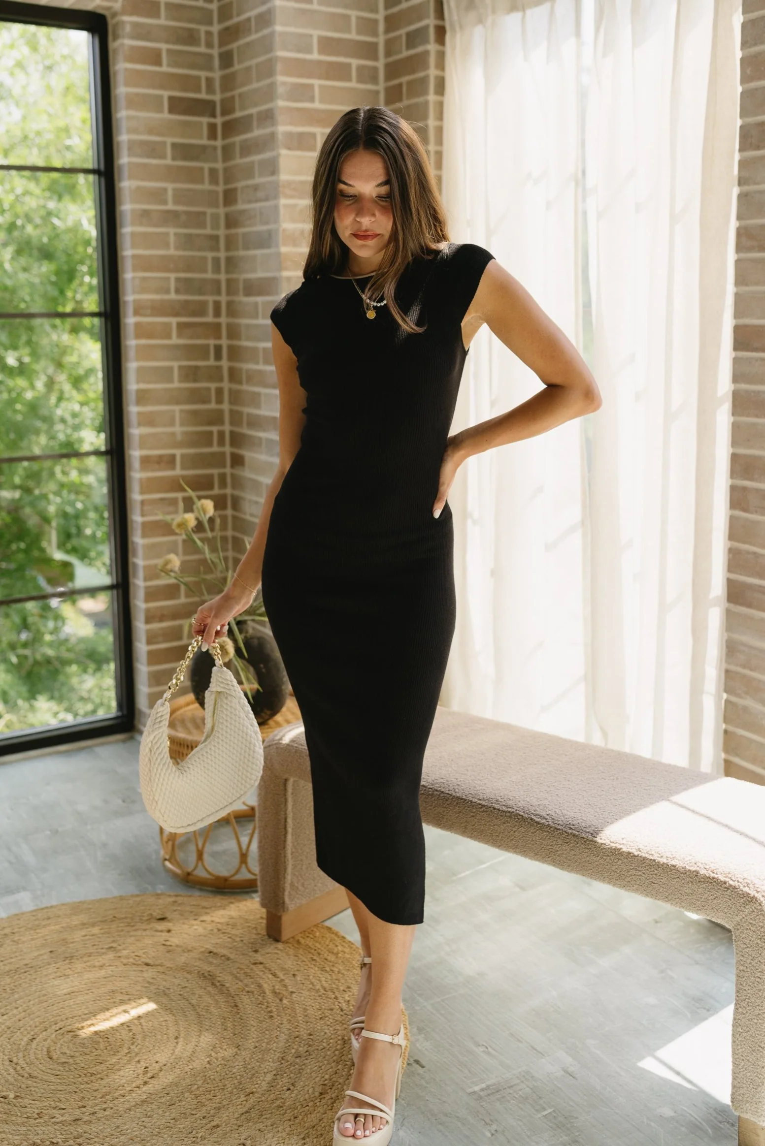 Shania Black & White Bow Midi Dress - Image 7