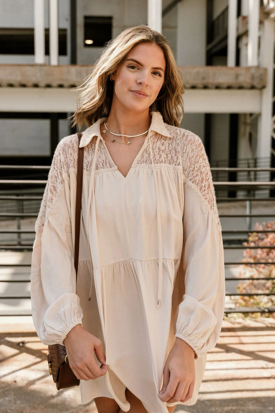 Shannon Beige Lace Mini Dress - Image 4