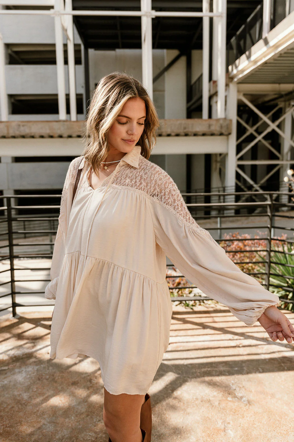 Shannon Beige Lace Mini Dress - Image 5
