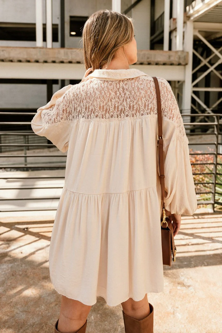 Shannon Beige Lace Mini Dress - Image 8