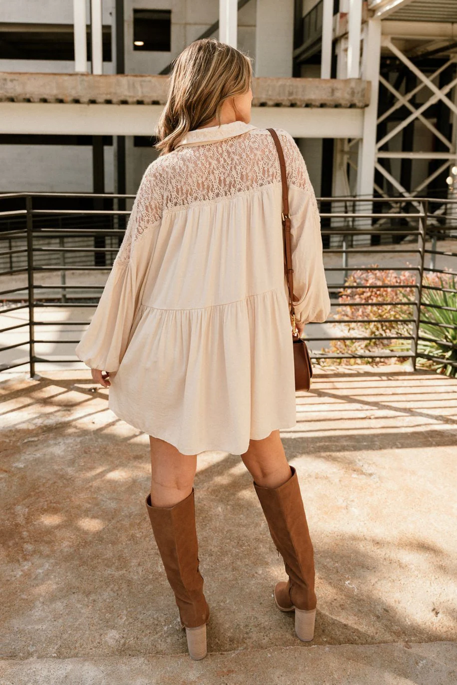 Shannon Beige Lace Mini Dress - Image 9