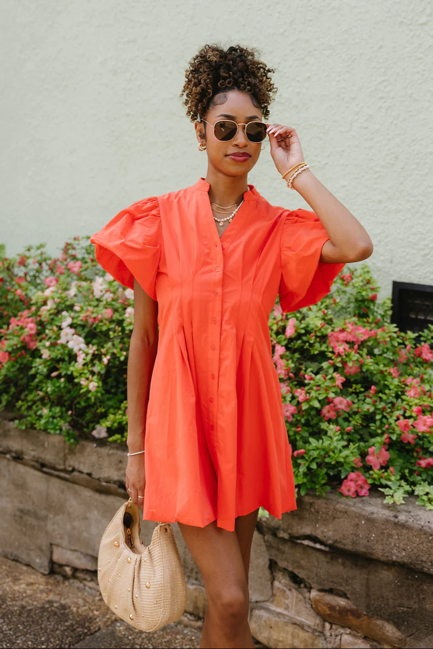 Shawna Coral Puff Sleeve Mini Dress - Image 2