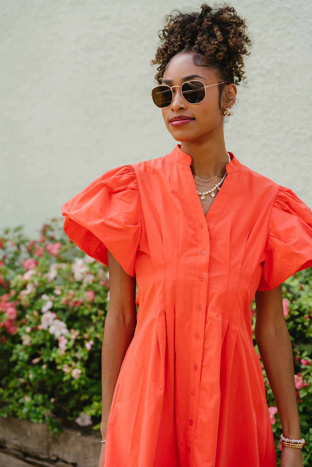 Shawna Coral Puff Sleeve Mini Dress - Image 3