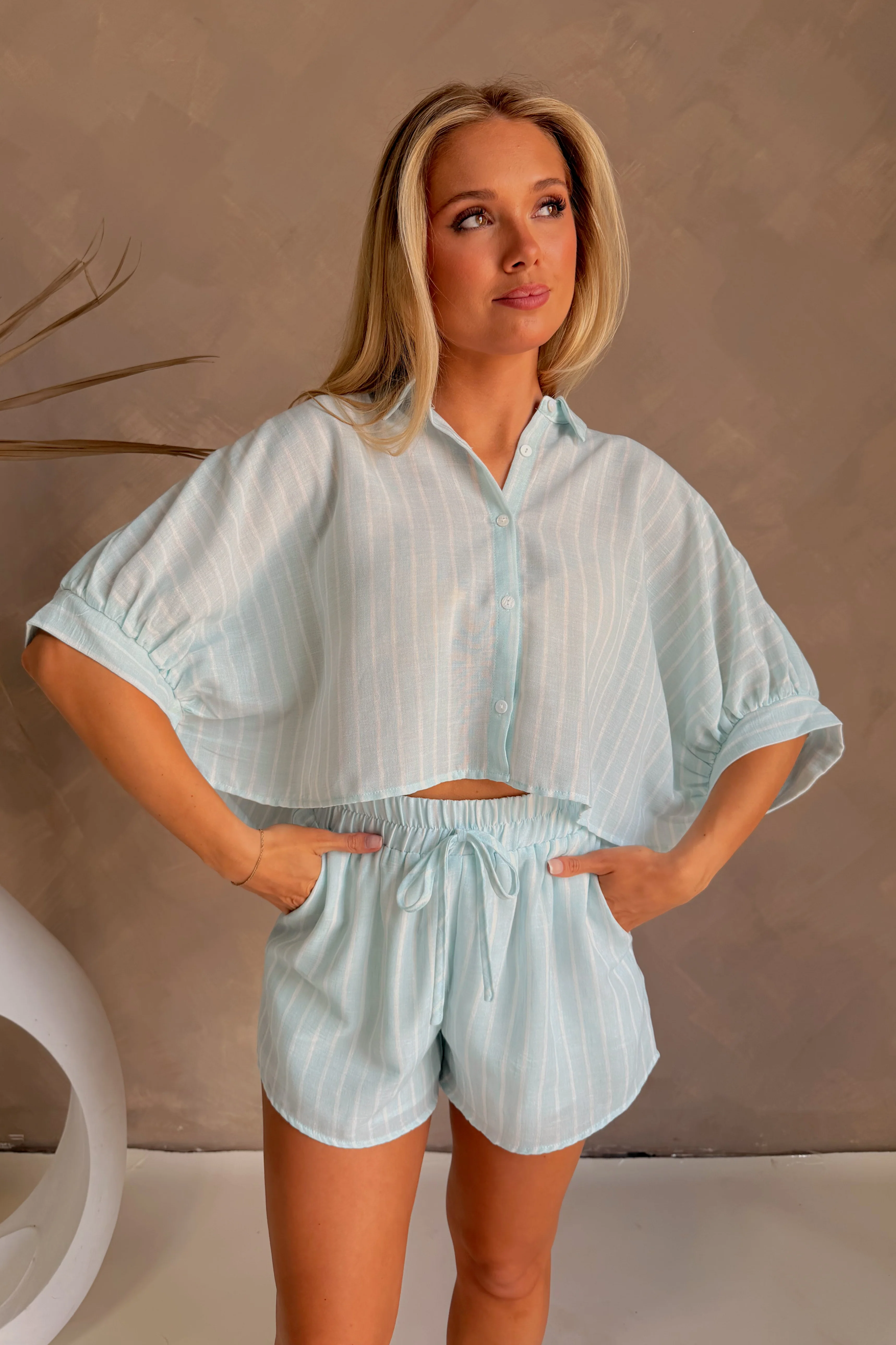 Shea Light Blue & White Striped Top