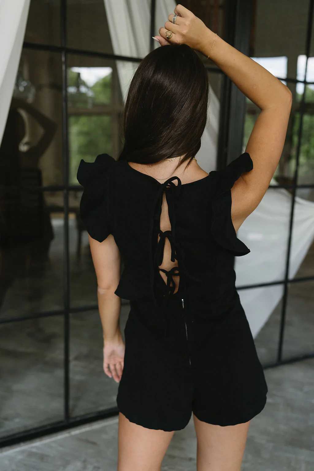 Shelby Black Denim Ruffle Romper - Image 3