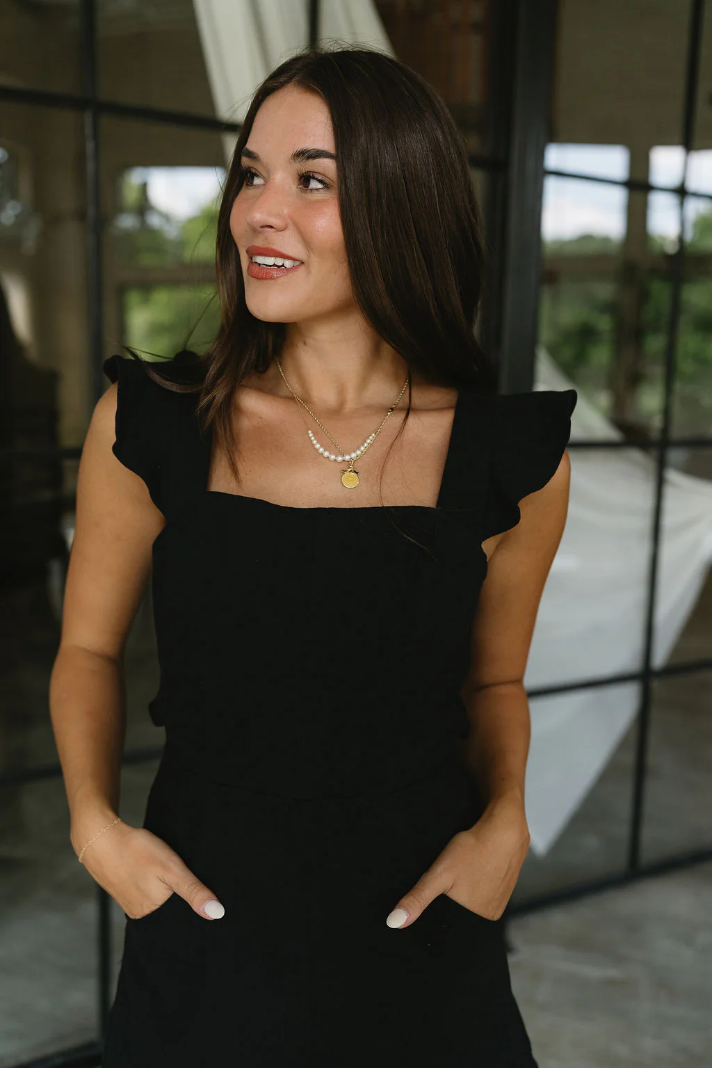 Shelby Black Denim Ruffle Romper - Image 5