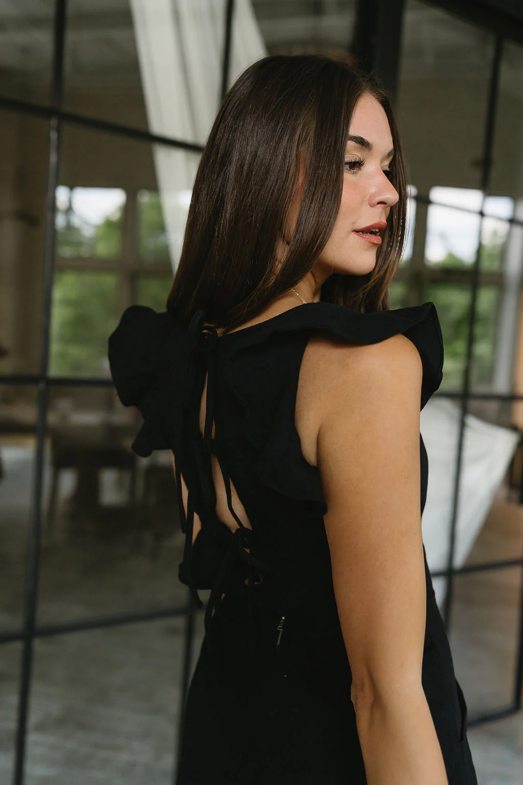 Shelby Black Denim Ruffle Romper - Image 6