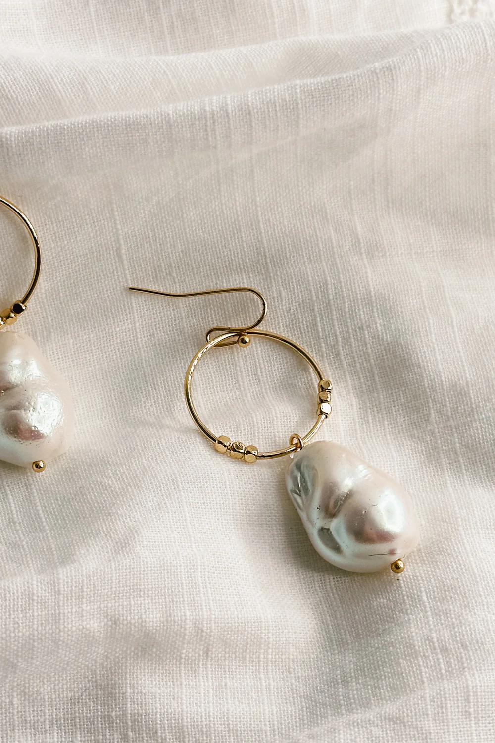 Shelby Pearl and Gold Mini Hoop Dangle Earring - Image 2