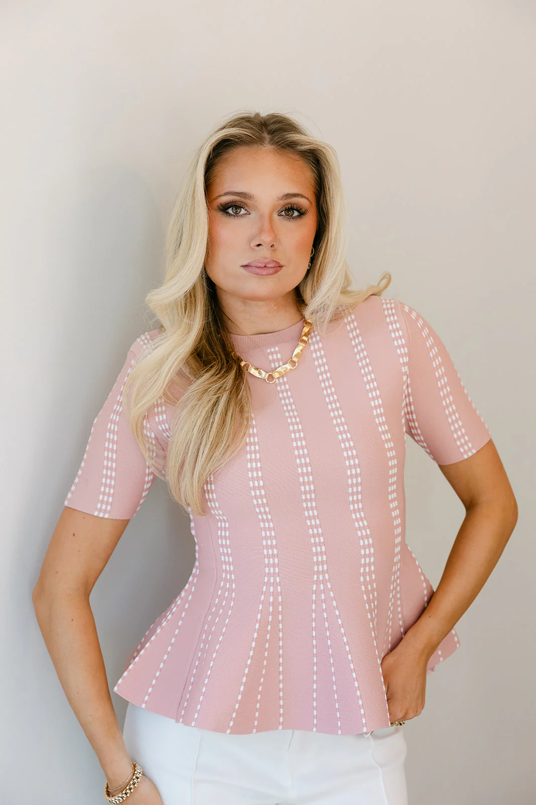 Shelby Pink & White Flare Top - Image 8