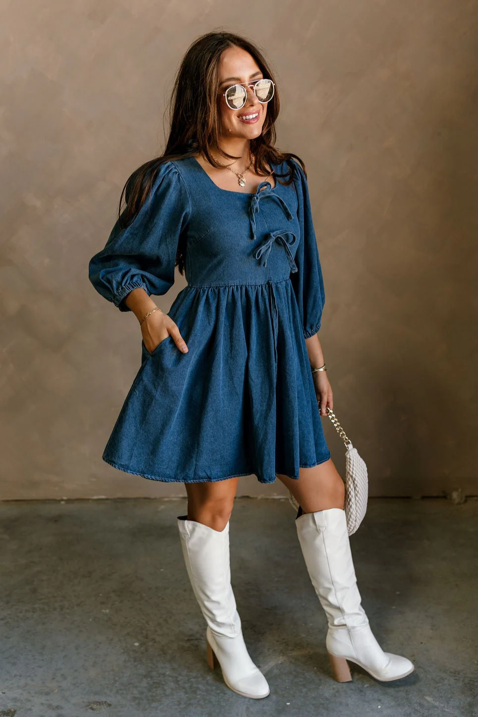 Shelly Blue Denim Mini Dress - Image 4