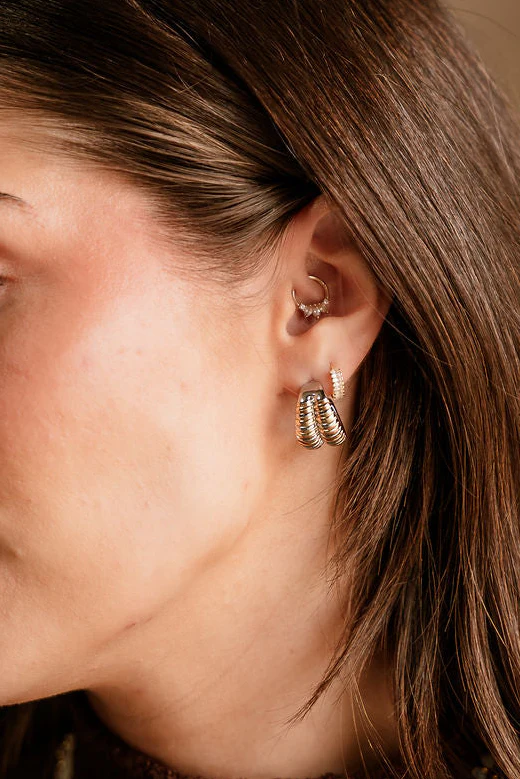 Shelly Silver & Gold Ribbed Hoop Earrings