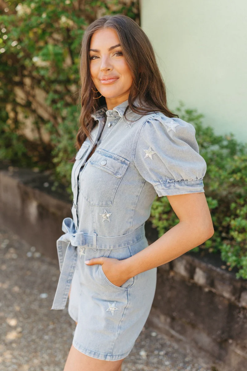 She's A Star Denim Romper - Image 4