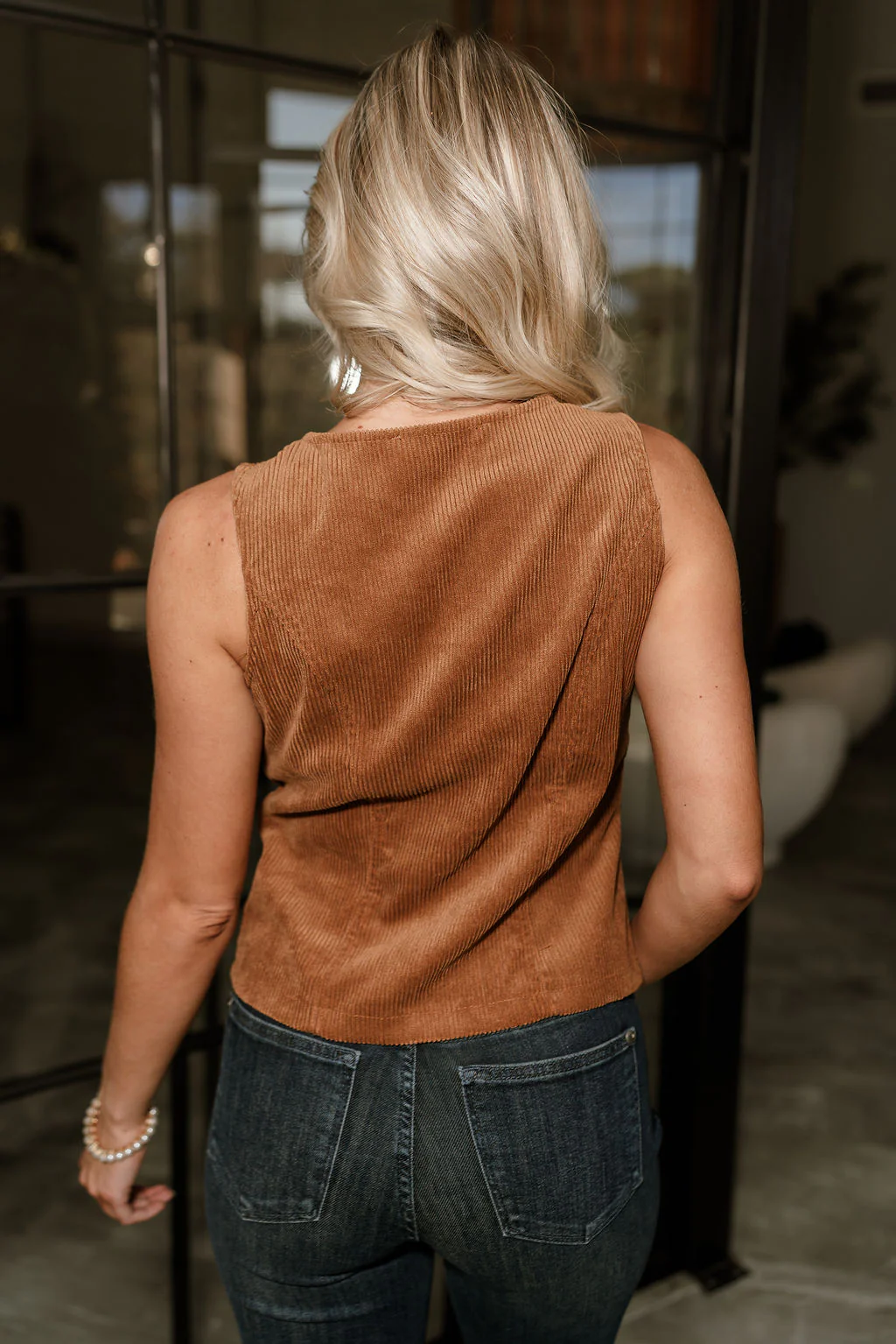 Shiloh Brown Corduroy Split Hem Vest - Image 6