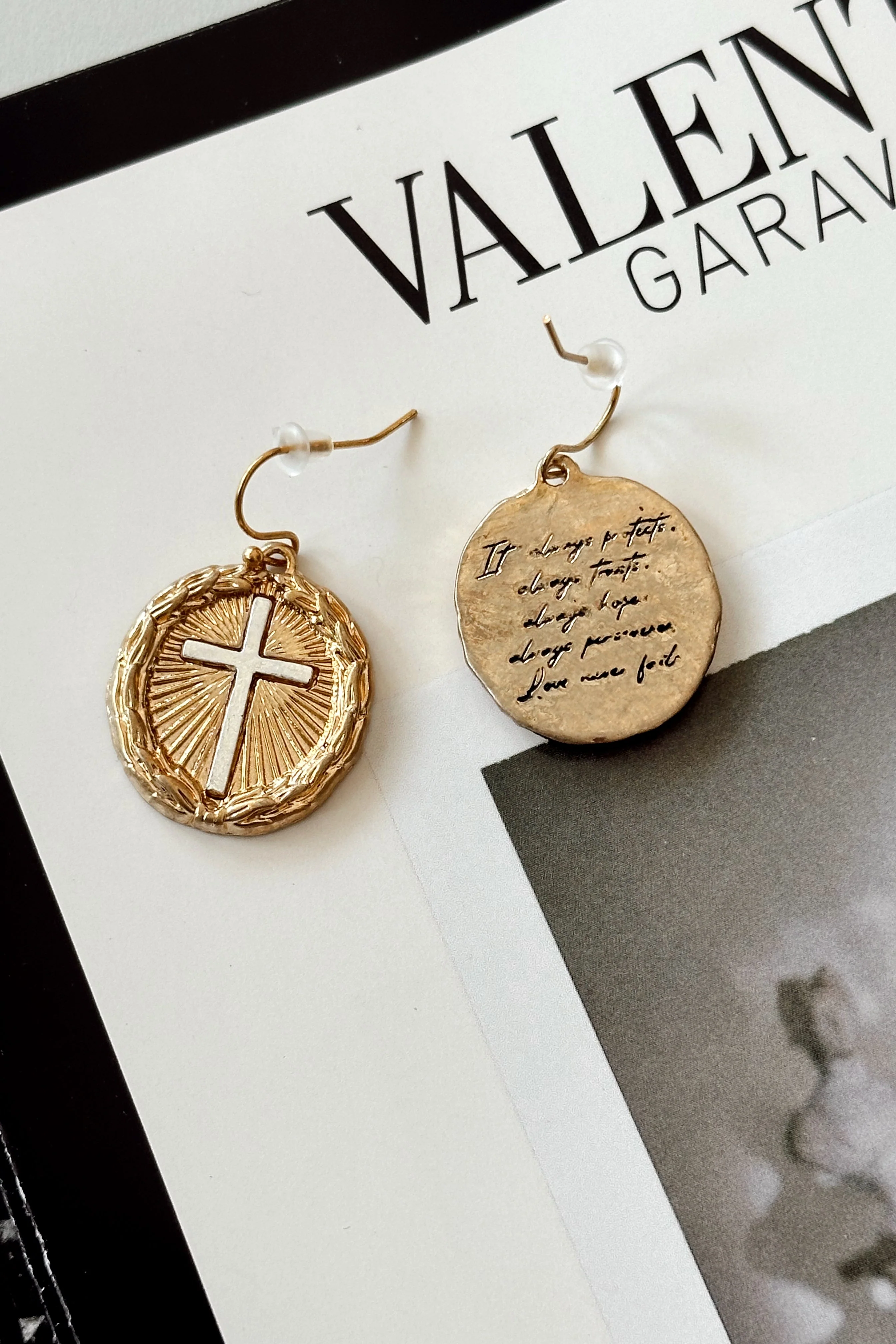 Shiloh Gold & Silver Cross Medallion Earrings