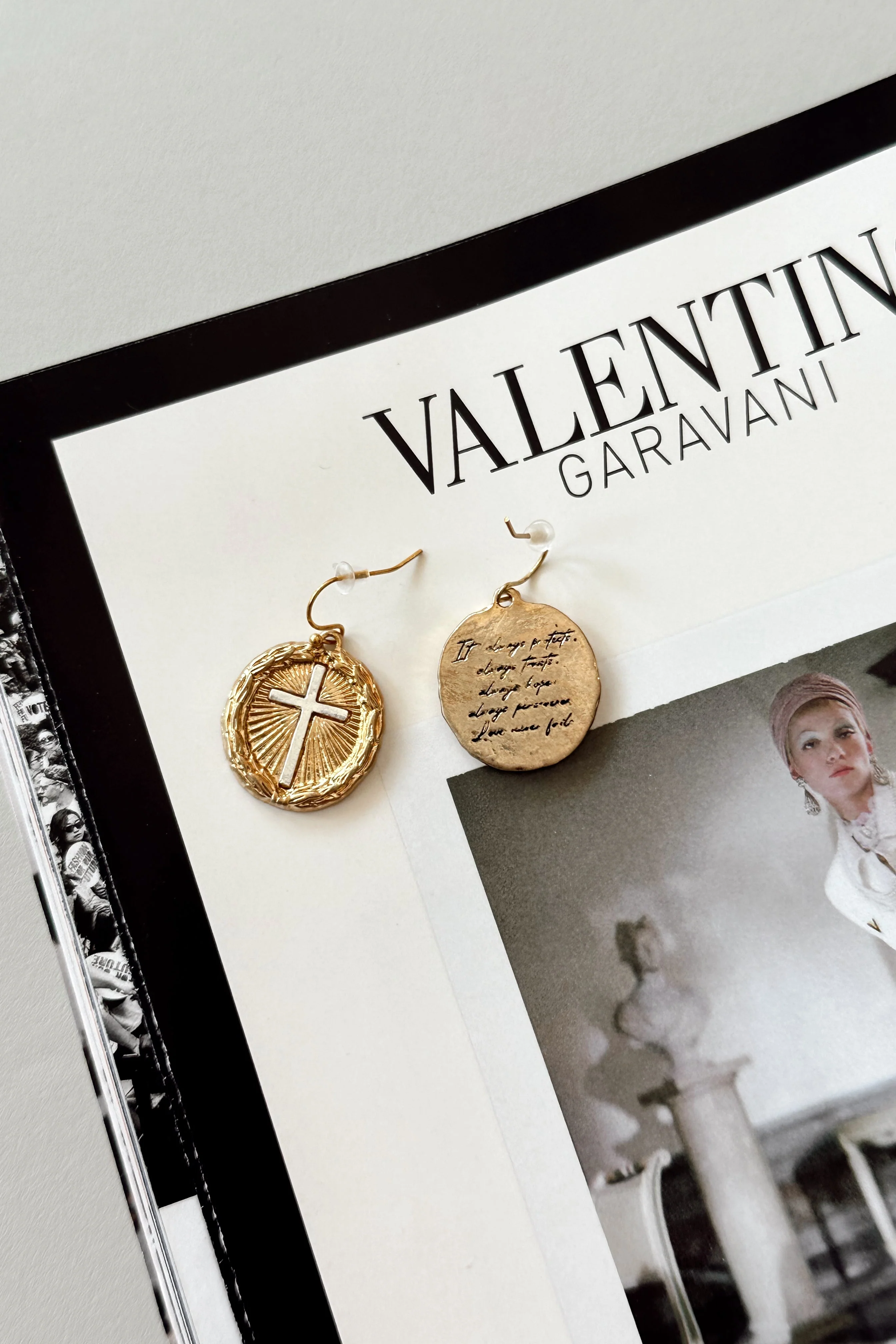 Shiloh Gold & Silver Cross Medallion Earrings - Image 5