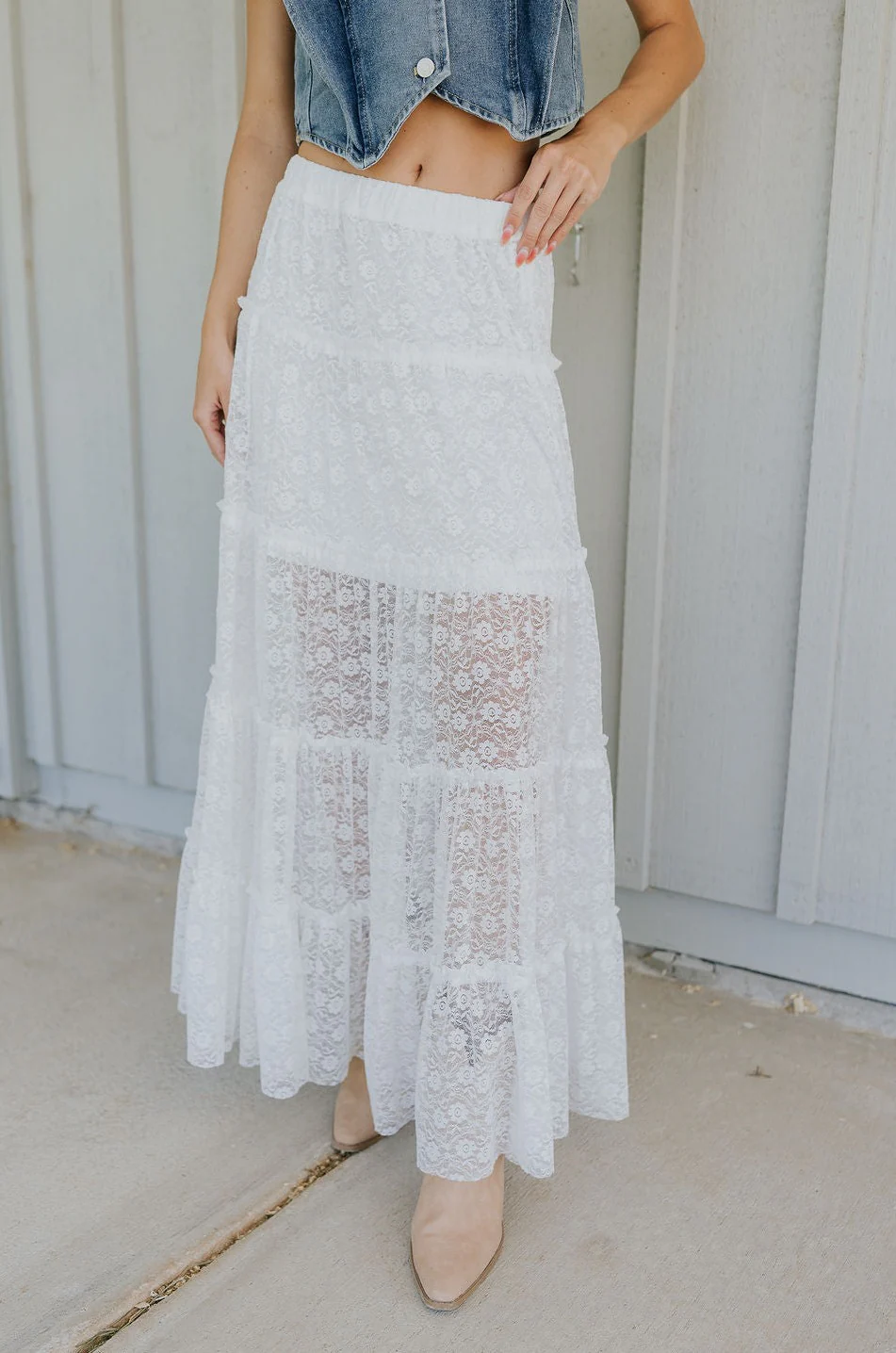 Shiloh White Lace Maxi Skirt - Image 2