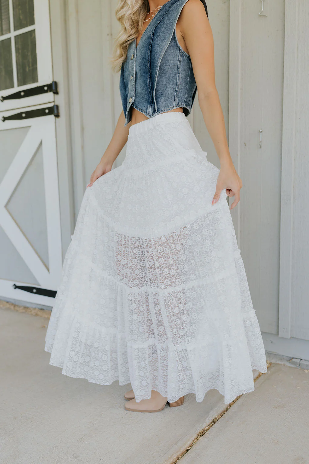 Shiloh White Lace Maxi Skirt - Image 3