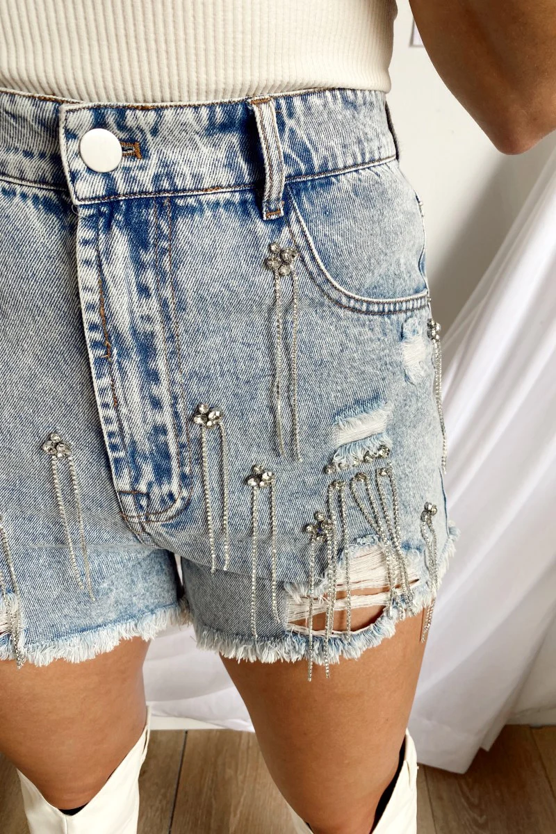 Shine On Rhinestone Fringe Shorts - Image 3