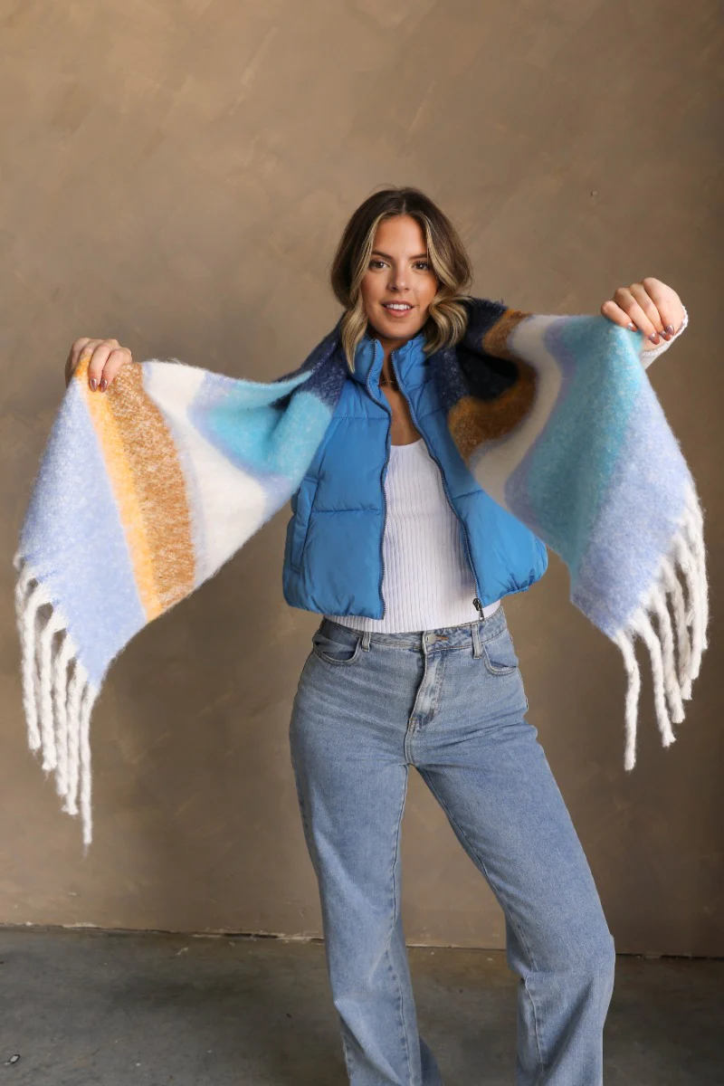 Sienna Blue Multi Striped Fringe Scarf - Image 2