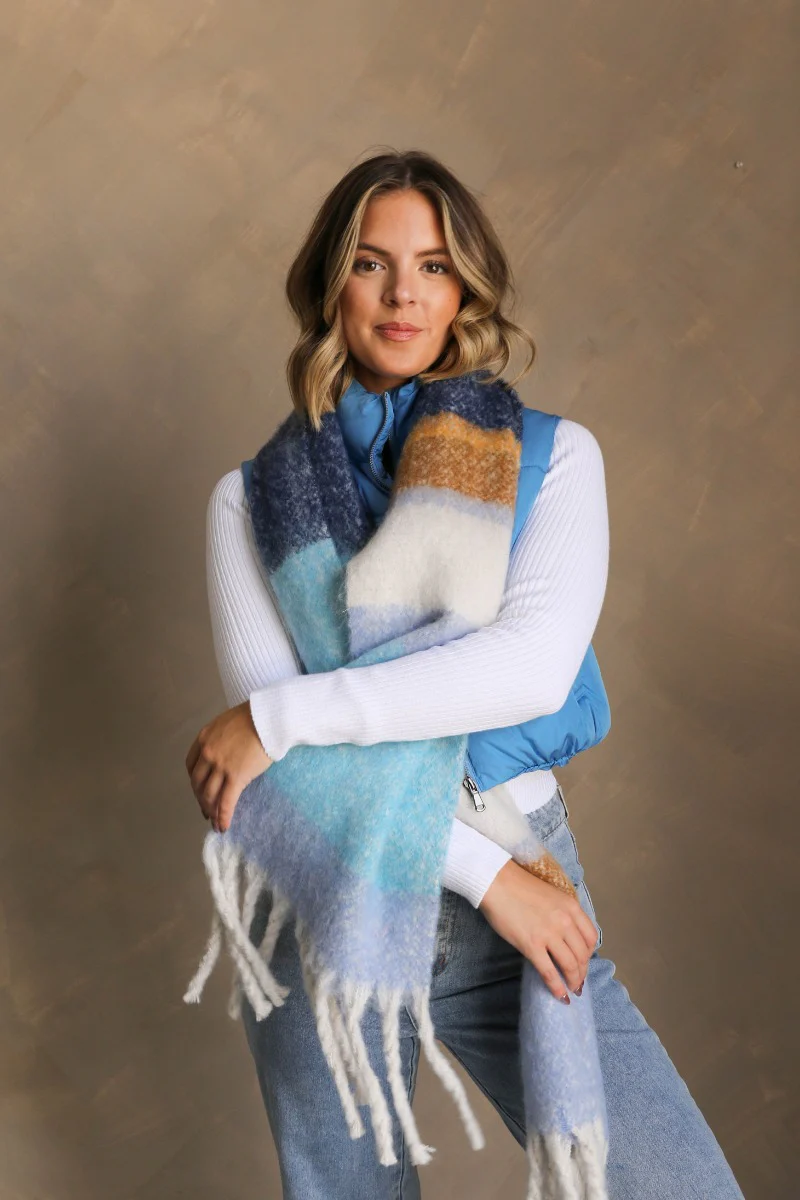 Sienna Blue Multi Striped Fringe Scarf - Image 3