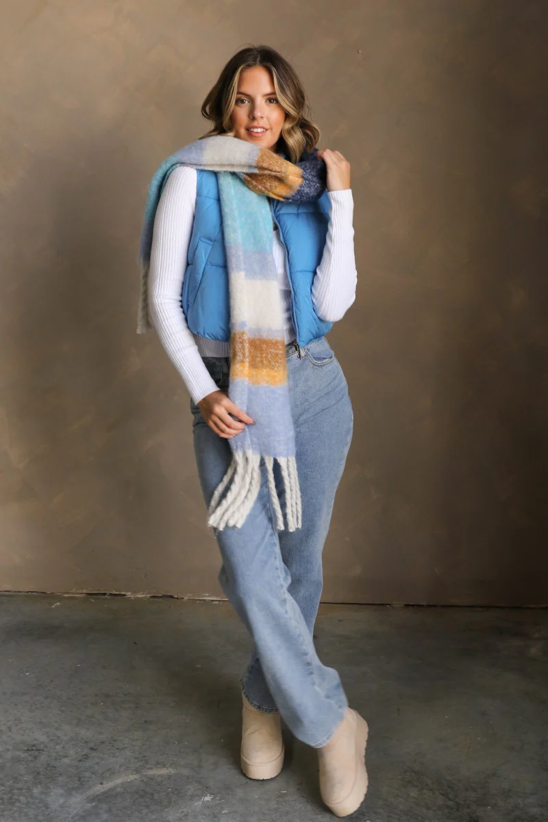 Sienna Blue Multi Striped Fringe Scarf - Image 4