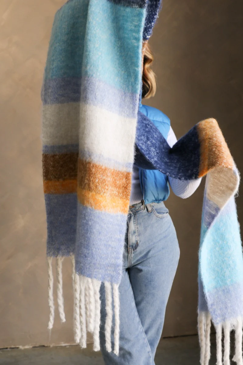 Sienna Blue Multi Striped Fringe Scarf - Image 7