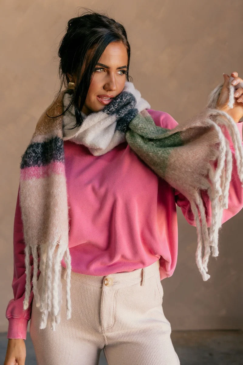 Sienna Ivory Multi Striped Fringe Scarf